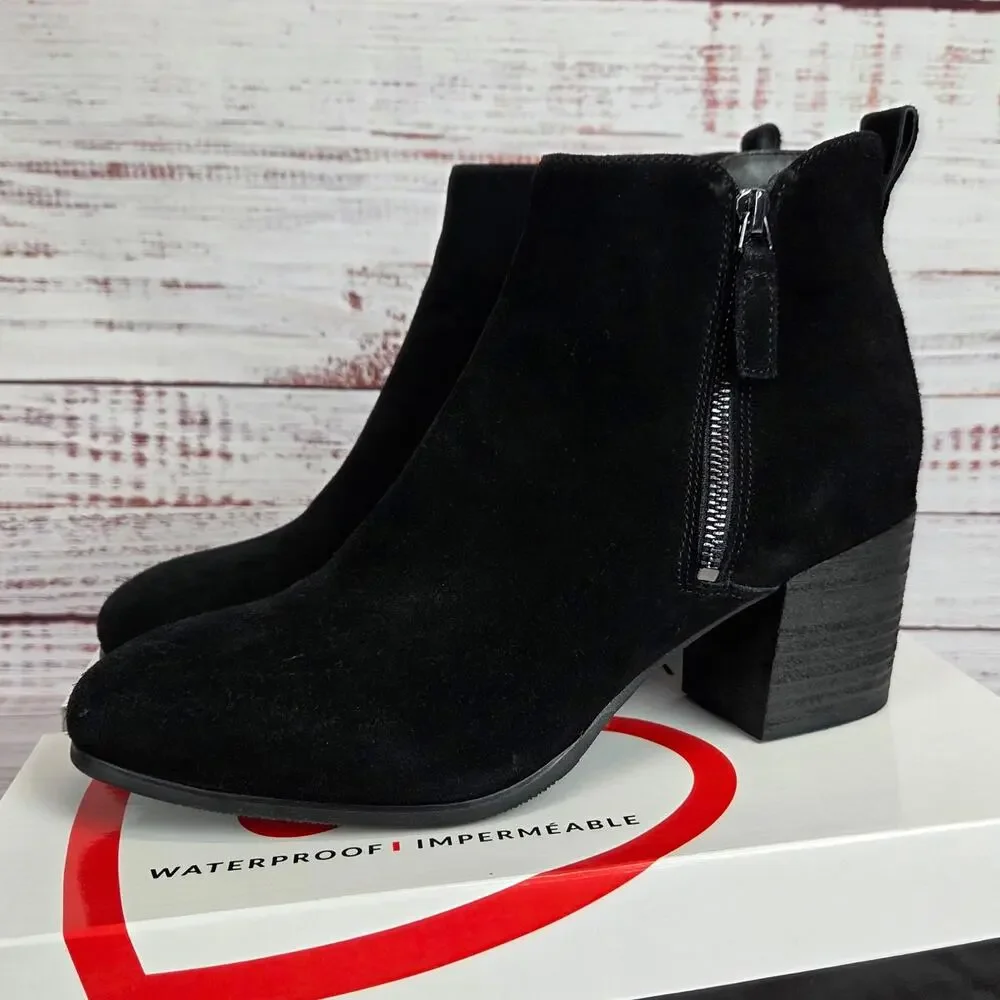 Blondo Womens Siena Black Suede Leather Boots 11 Waterproof Zip Block Heel Lux